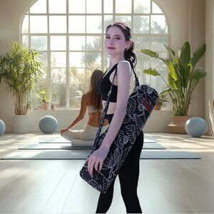 Elenture Yoga Mat Bag With Leaf Pattern Adjustable Shoulder Strap Lightweight